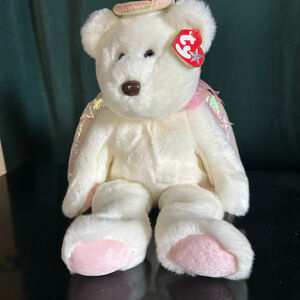 Ty Baby White Angel Bear Stuffed Animal Pink Wings Rare Large